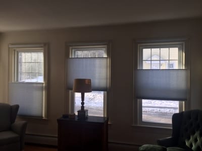 window shades adjusted at various levels